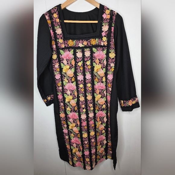 Heavily Embroidered Floral Dress With Split Sides - Picture 2 of 9
